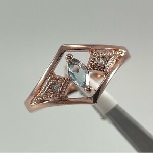 Rings Women’s Jewelry Marquise Cut Aquamarine Blue CZ Rose Gold Tone Plated